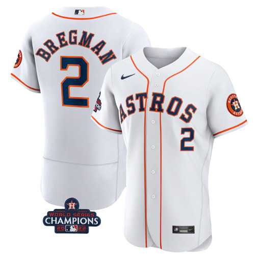 Men%27s Houston Astros #2 Alex Bregman White 2022 World Series Champions Flex Base Stitched Baseball Jersey